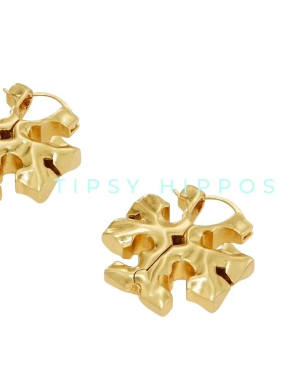 TORY BURCH GOLD ROXANNE HIDDEN LOGO HOOP EARRINGS